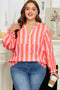 Stripe Crinkled Half Button V Neck Western Blouse