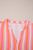Stripe Crinkled Half Button V Neck Western Blouse