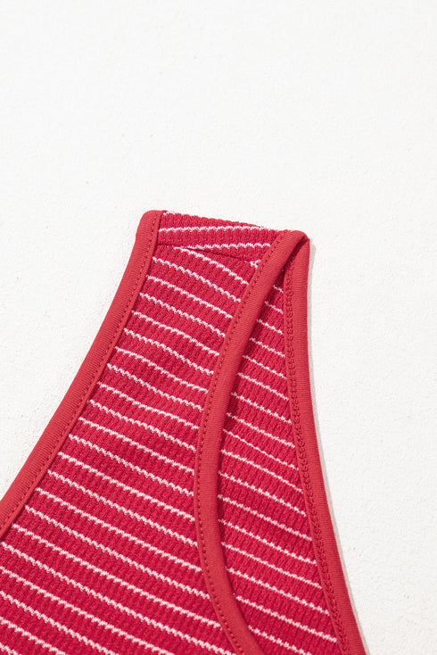 Stripe Criss Cross Side Slits Slim Fit Sleeveless Midi Dress