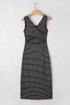 Stripe Criss Cross Side Slits Slim Fit Sleeveless Midi Dress