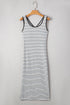 Stripe Criss Cross Side Slits Slim Fit Sleeveless Midi Dress