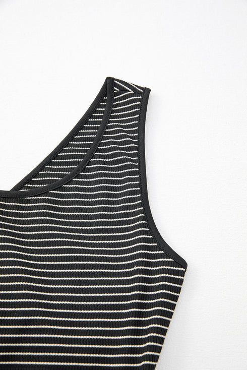 Stripe Criss Cross Side Slits Slim Fit Sleeveless Midi Dress