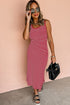 Stripe Criss Cross Side Slits Slim Fit Sleeveless Midi Dress