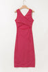 Stripe Criss Cross Side Slits Slim Fit Sleeveless Midi Dress