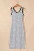 Stripe Criss Cross Side Slits Slim Fit Sleeveless Midi Dress