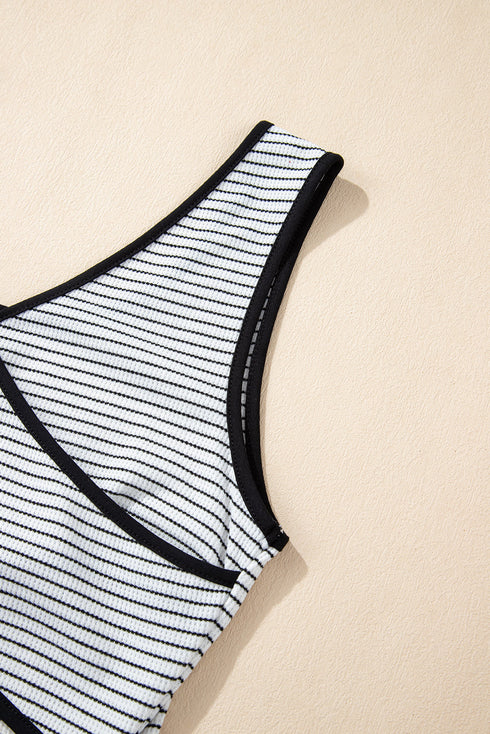 Stripe Criss Cross Side Slits Slim Fit Sleeveless Midi Dress