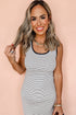Stripe Criss Cross Side Slits Slim Fit Sleeveless Midi Dress