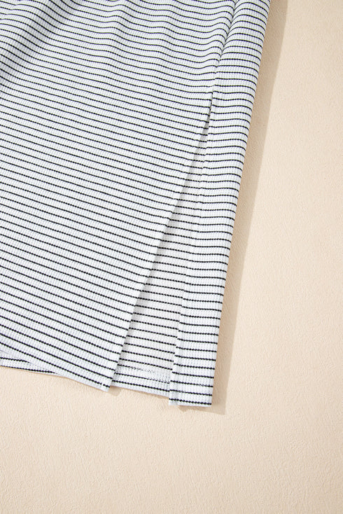 Stripe Criss Cross Side Slits Slim Fit Sleeveless Midi Dress