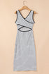 Stripe Criss Cross Side Slits Slim Fit Sleeveless Midi Dress