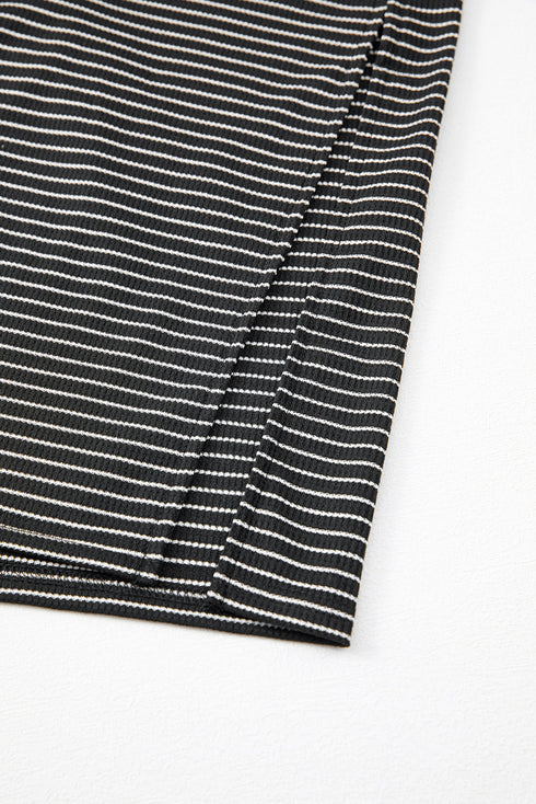 Stripe Criss Cross Side Slits Slim Fit Sleeveless Midi Dress