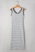 Stripe Criss Cross Side Slits Slim Fit Sleeveless Midi Dress