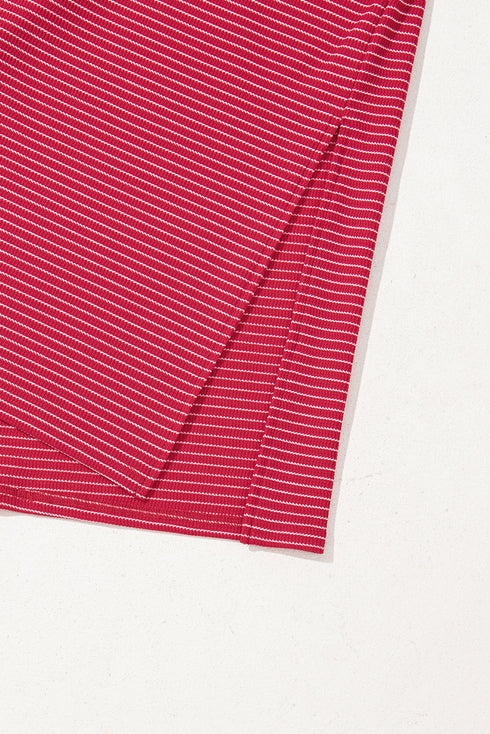 Stripe Criss Cross Side Slits Slim Fit Sleeveless Midi Dress