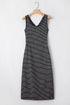 Stripe Criss Cross Side Slits Slim Fit Sleeveless Midi Dress