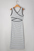 Stripe Criss Cross Side Slits Slim Fit Sleeveless Midi Dress