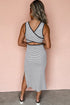 Stripe Criss Cross Side Slits Slim Fit Sleeveless Midi Dress