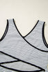 Stripe Criss Cross Side Slits Slim Fit Sleeveless Midi Dress