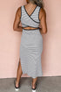 Stripe Criss Cross Side Slits Slim Fit Sleeveless Midi Dress