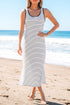 Stripe Criss Cross Side Slits Slim Fit Sleeveless Midi Dress