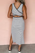 Stripe Criss Cross Side Slits Slim Fit Sleeveless Midi Dress