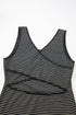Stripe Criss Cross Side Slits Slim Fit Sleeveless Midi Dress