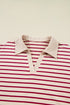 Stripe Cropped Collared Pullover Bubble Skirt Two Piece Dress