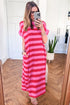 Stripe Cuffed Short Sleeve Pocketed Casual T Shirt Long T Shirt Dress