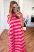 Stripe Cuffed Short Sleeve Pocketed Casual T Shirt Long T Shirt Dress
