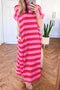 Stripe Cuffed Short Sleeve Pocketed Casual T Shirt Long T Shirt Dress