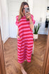 Stripe Cuffed Short Sleeve Pocketed Casual T Shirt Long T Shirt Dress