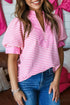 Stripe Detail Split Neck Short Sleeve Blouse