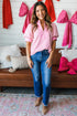 Stripe Detail Split Neck Short Sleeve Blouse