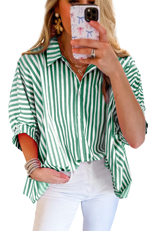 Stripe Dolman Sleeve Oversize Shirt