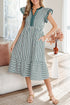 Stripe Double Ruffled Sleeve Contrast Trim A-Line Midi Dress