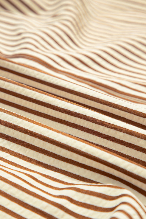 Stripe Double Ruffled Sleeve Contrast Trim A-Line Midi Dress