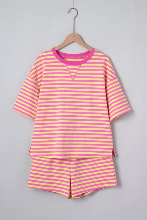 Stripe Drop Shoulder Boxy Terry Casual Short Set