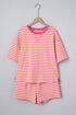 Stripe Drop Shoulder Boxy Terry Casual Short Set