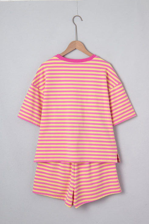 Stripe Drop Shoulder Boxy Terry Casual Short Set