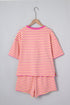 Stripe Drop Shoulder Boxy Terry Casual Short Set