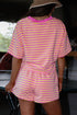 Stripe Drop Shoulder Boxy Terry Casual Short Set
