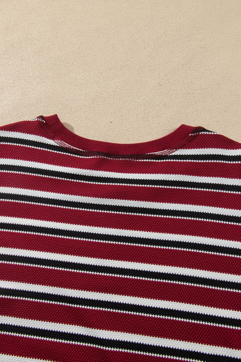 Stripe Dropped Shoulder Long Puff Sleeve Top
