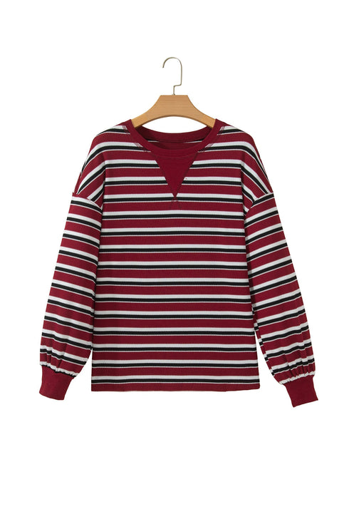 Stripe Dropped Shoulder Long Puff Sleeve Top