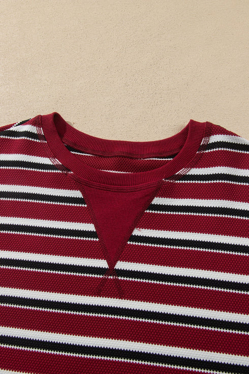 Stripe Dropped Shoulder Long Puff Sleeve Top