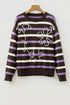 Stripe Embroidered Detail Drop Shoulder Pullover Sweater