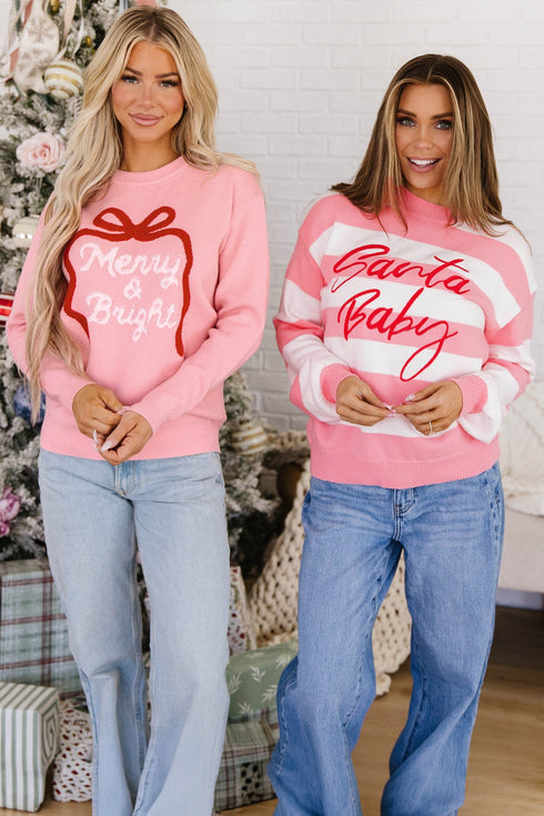 Stripe Embroidered Slogan Drop Shoulder Pullover Sweater