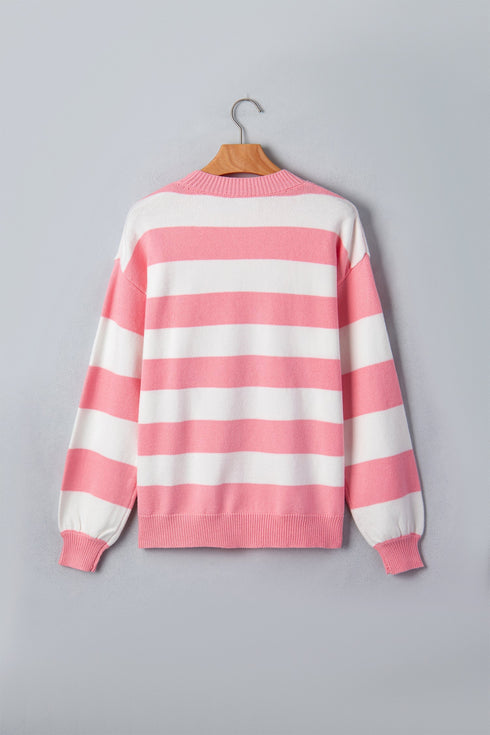 Stripe Embroidered Slogan Drop Shoulder Pullover Sweater