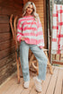 Stripe Embroidered Slogan Drop Shoulder Pullover Sweater