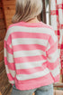 Stripe Embroidered Slogan Drop Shoulder Pullover Sweater