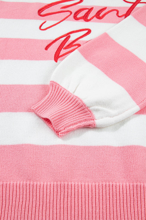 Stripe Embroidered Slogan Drop Shoulder Pullover Sweater