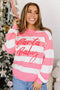 Stripe Embroidered Slogan Drop Shoulder Pullover Sweater