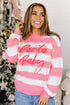 Stripe Embroidered Slogan Drop Shoulder Pullover Sweater